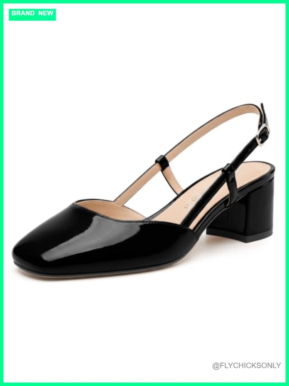 Women's Chunky Block Heel Slingback Pumps Patent Square Toe Formal Low Heel